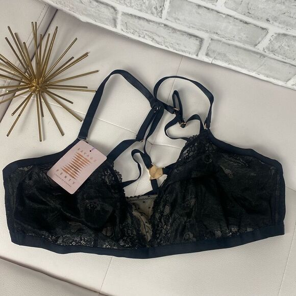 Savage X Fenty NWT Black Candy Hearts Lace Bralette in Caviar 2XL 330 - Picture 3 of 11